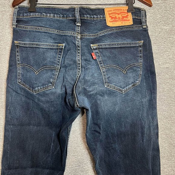 Levi's 511 Jeans Men 32 Blue Dark Wash Straight Leg Slim Fit Mid Rise Denim - Picture 11 of 16